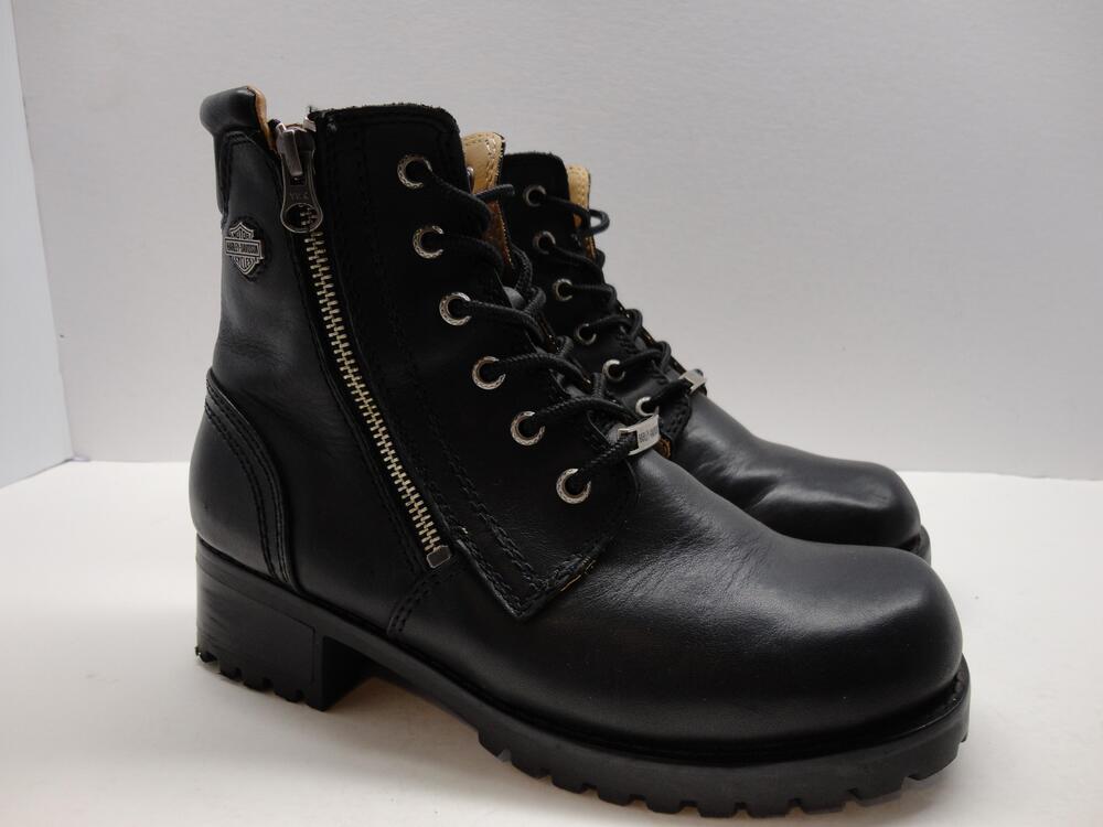 Harley-Davidson Boots Womens Size 7.5 Black Leather Ankle Biker Lace Up 84178